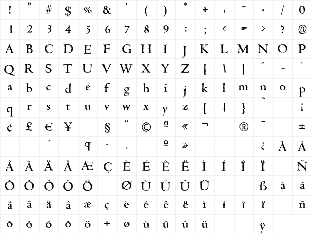 CambridgeAntique-Medium Regular  glyph index