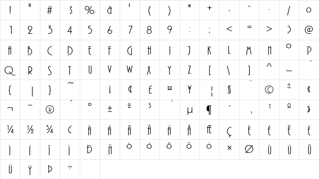 PiazzaSwash Regular  glyph index
