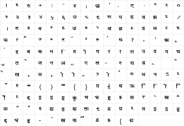 DEV006 Normal  glyph index