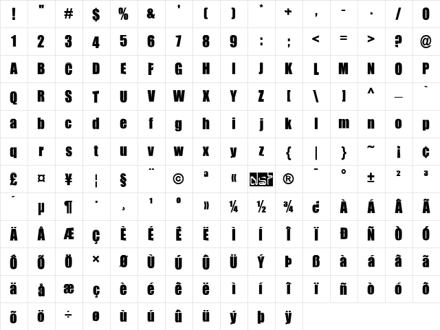 Billboard College Regular  glyph index