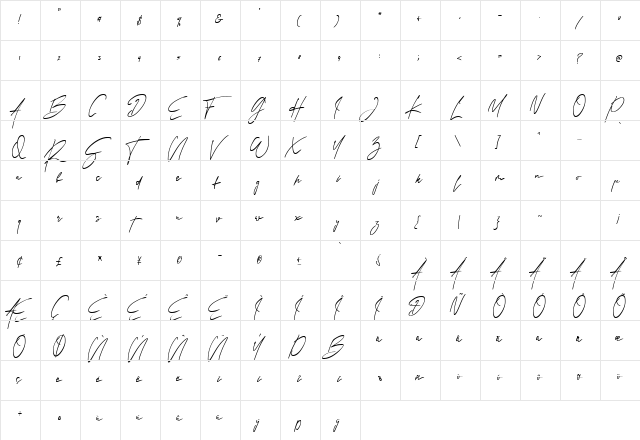 Rindu Alam Regular  glyph index