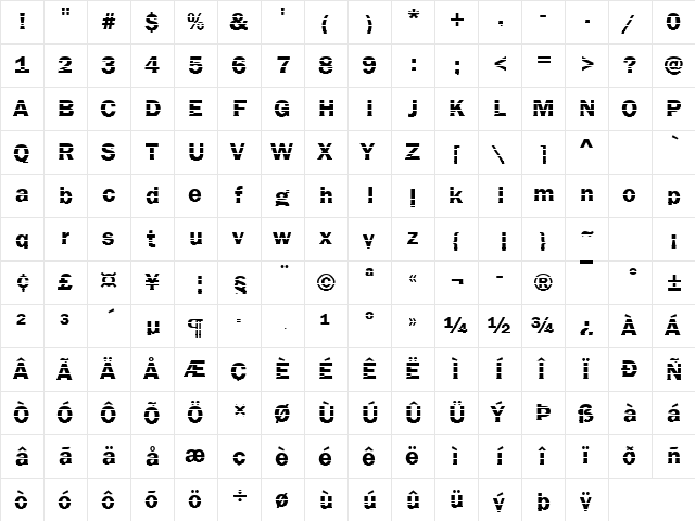 Franklin19 Becker Regular  glyph index