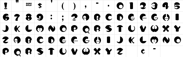 DXS Bobo Bold  glyph index