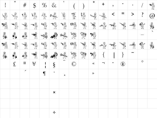 Pip Boy Weapons Dingbats Regular  glyph index