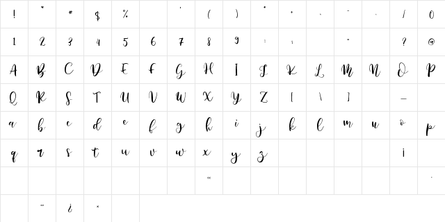 Battshion Regular  glyph index