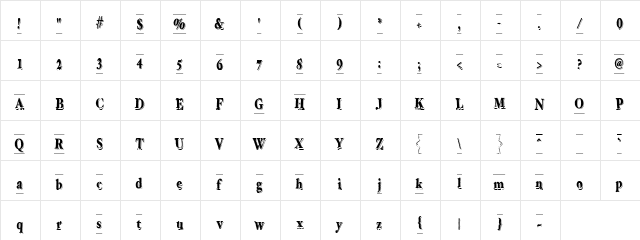 LD Engraved Regular  glyph index