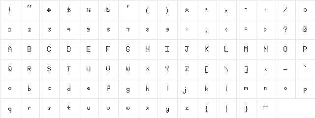 dotty Regular  glyph index