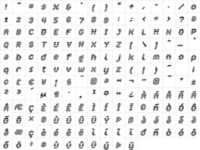 Overcross Oblique  glyph index