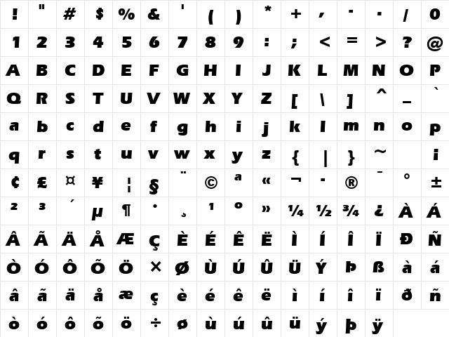 Eras Ult BT Ultra  glyph index