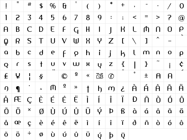 Amerika Sans Regular  glyph index