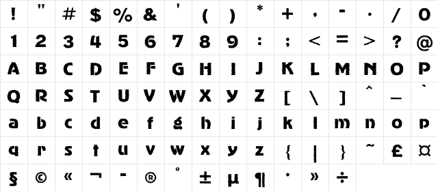 AdverGothicRoughC Regular  glyph index