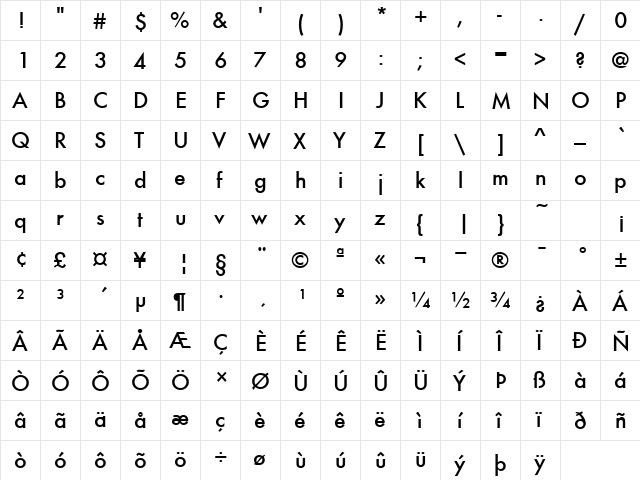 FunctionM Regular  glyph index