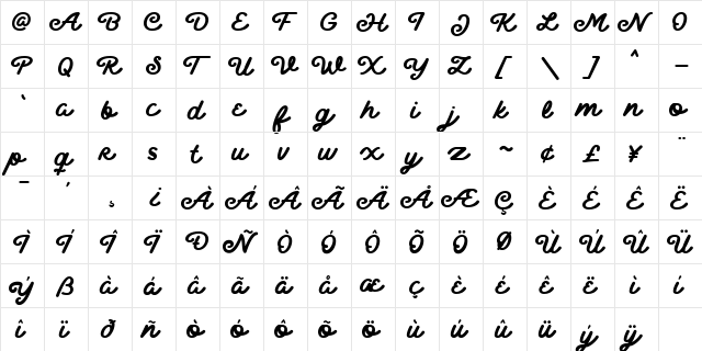 Delichia Script DEMO Regular  glyph index
