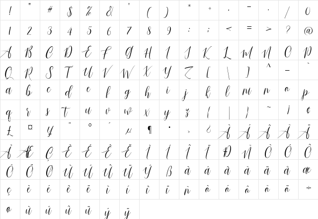Just Married Regular  glyph index