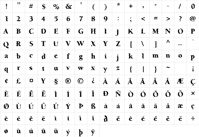 FZ ROMAN 24 WAVEY Normal  glyph index