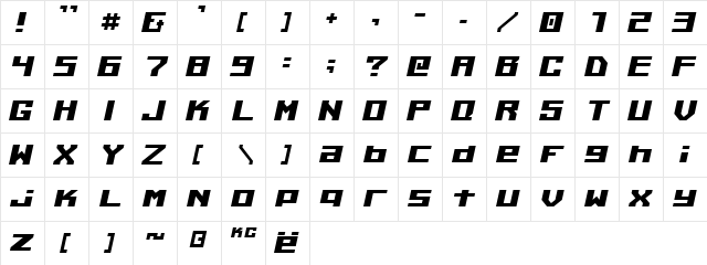 Kiloton Italic talic  glyph index