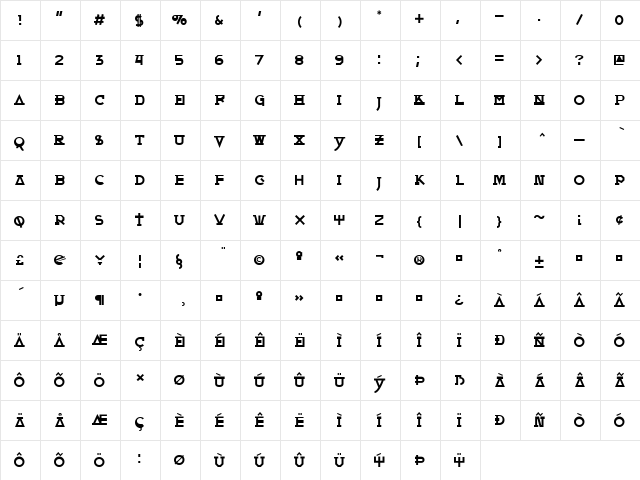OUtil Regular  glyph index