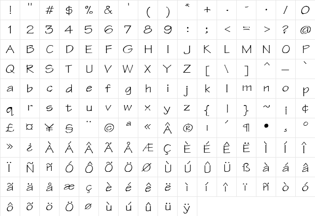 PENCILPT WIDE Normal  glyph index