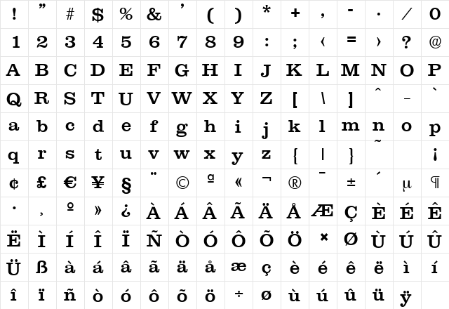 ClareSerial-Medium Regular  glyph index