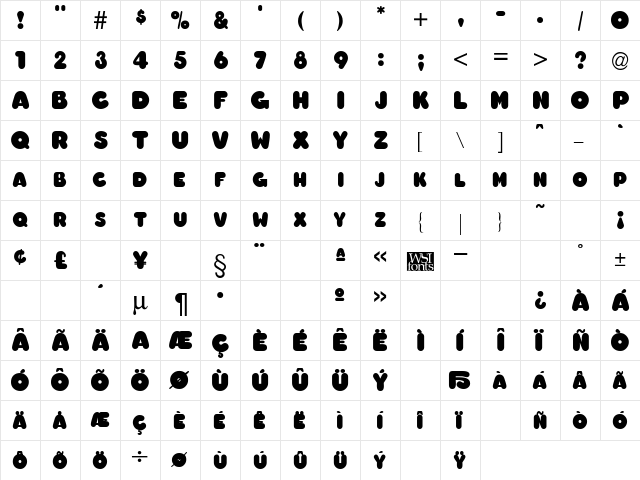 Chubby Regular  glyph index