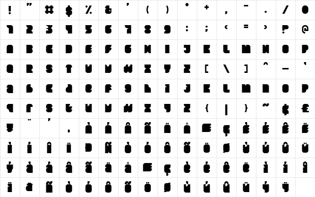 CHINGCHAY Regular  glyph index