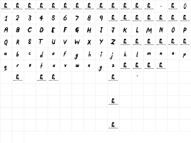 Devastated Regular  glyph index