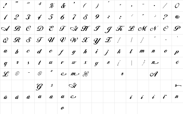 MagellanScriptSSK Regular  glyph index