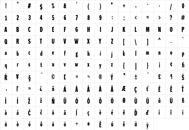 Dynamo DXC Regular  glyph index