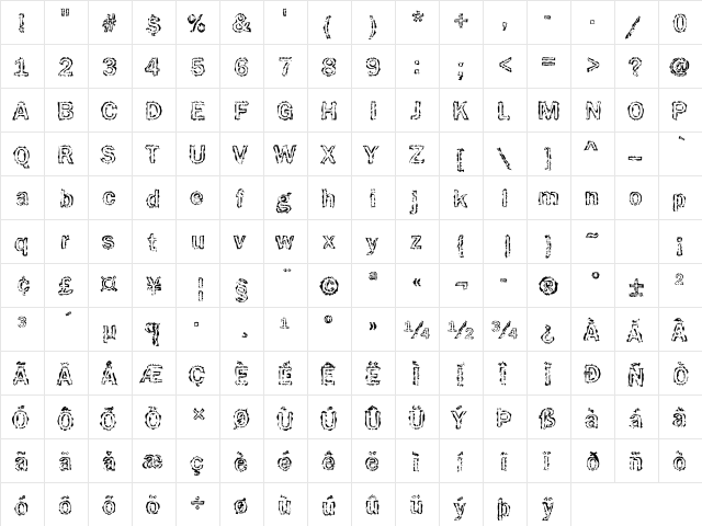 Funky31 Becker Regular  glyph index
