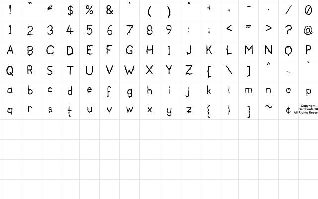Bloodgutter 99 Regular  glyph index