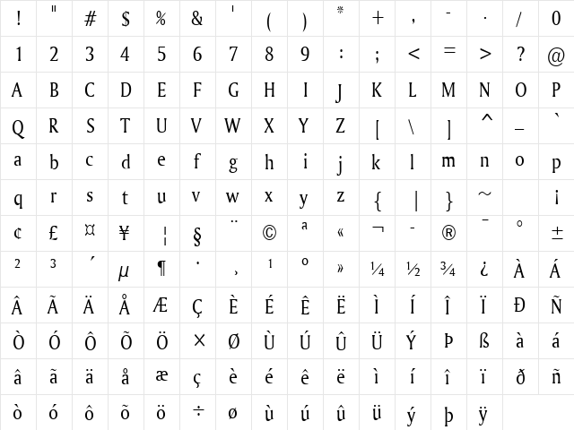 Ameretto-Condensed Normal  glyph index