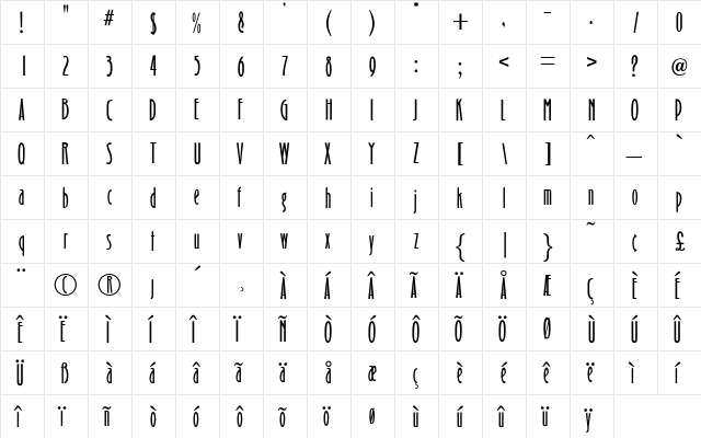 OPTIBinnerGothic Medium  glyph index