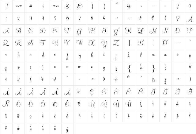 At Mahogany Script Regular  glyph index