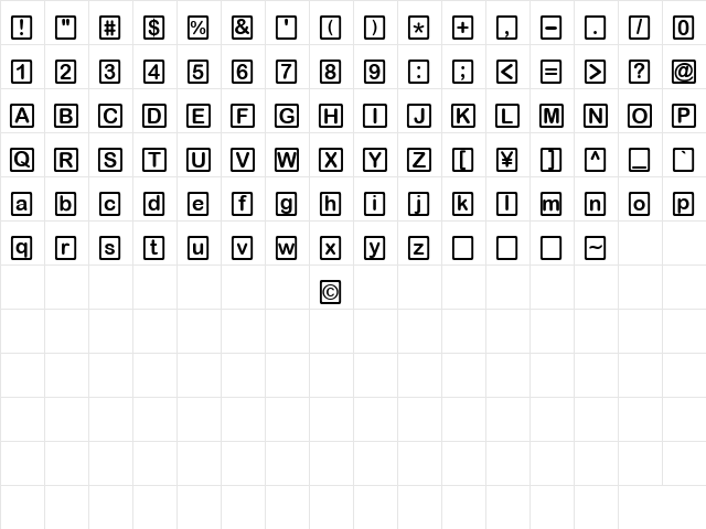 DDD Round Square Regular  glyph index