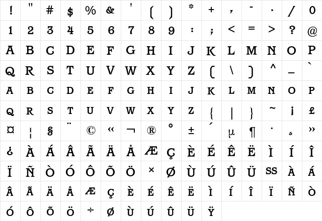 Barcelona Expert BQ Regular  glyph index