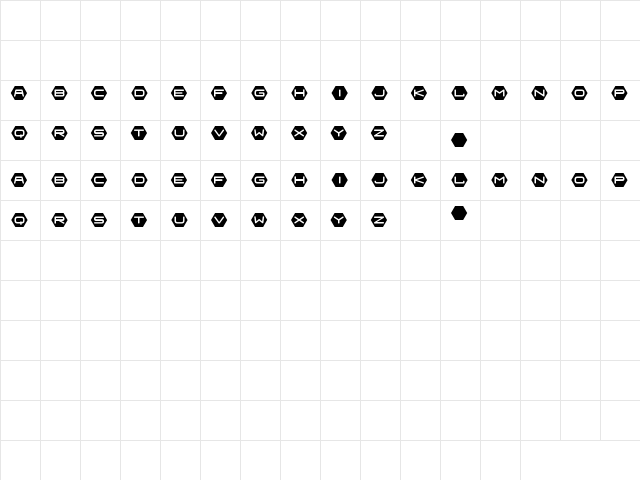 Fraulein Hex Regular  glyph index