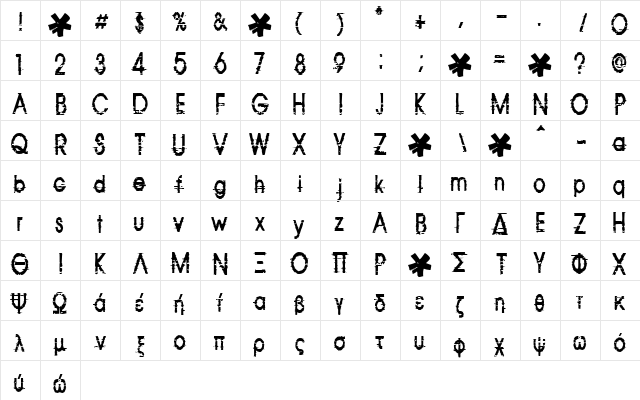 Corazon Regular  glyph index