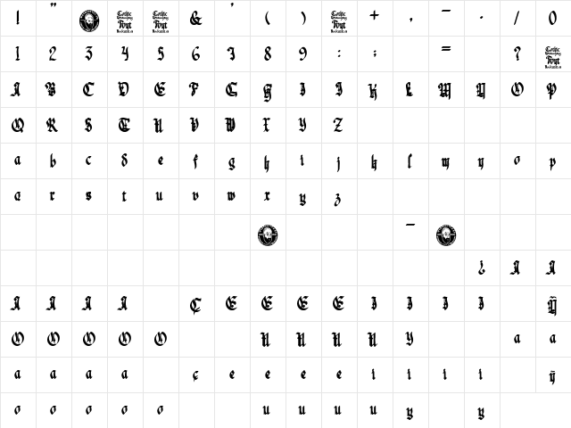 Gothic Notausgang Regular  glyph index