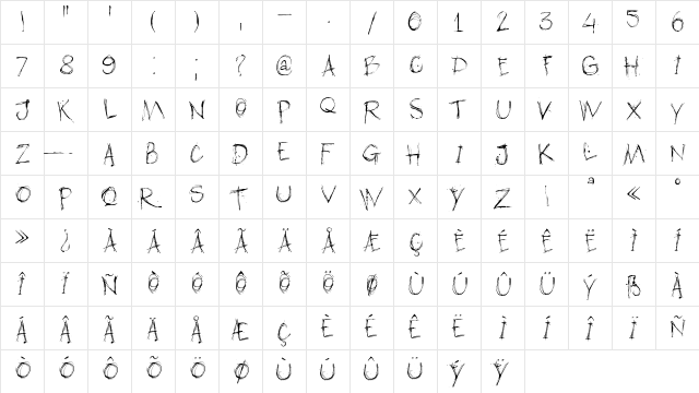 DK American Grunge Regular  glyph index