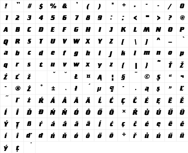 CrilleeTEEExtBol Regular  glyph index