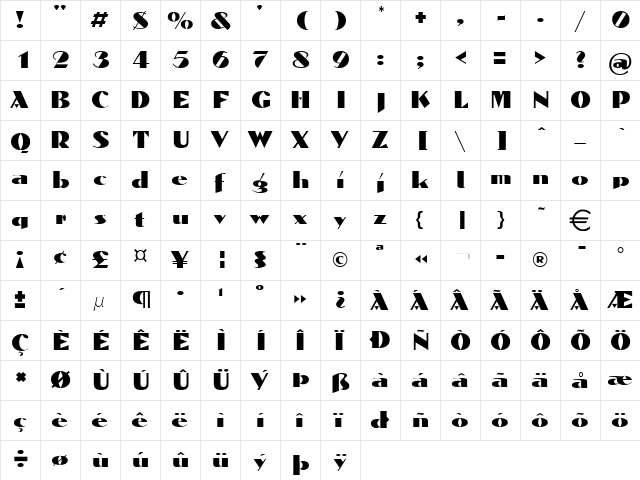 DominonLight Normal  glyph index