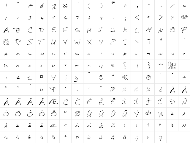 LEHN156 Regular  glyph index