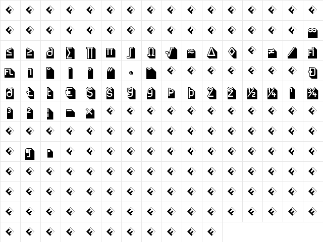 Jigger-AngledExp Regular  glyph index