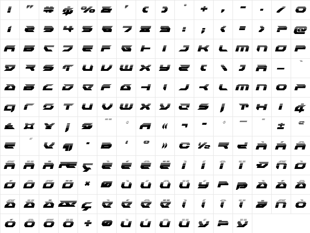 Royal Samurai Halftone Italic Italic  glyph index