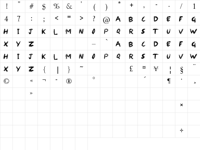 Black Crayon Regular  glyph index