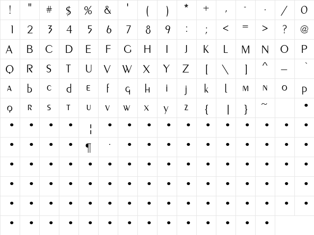 Custard Pie 19 Regular  glyph index