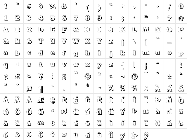 Krone Shadow Regular  glyph index