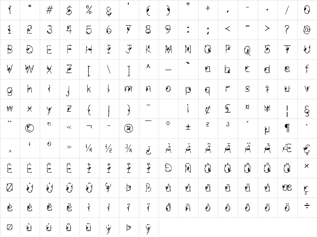 GREEN NATURE Regular  glyph index