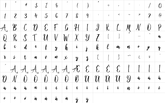 Ballada Regular  glyph index