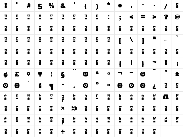 Populist Exclaim Regular  glyph index